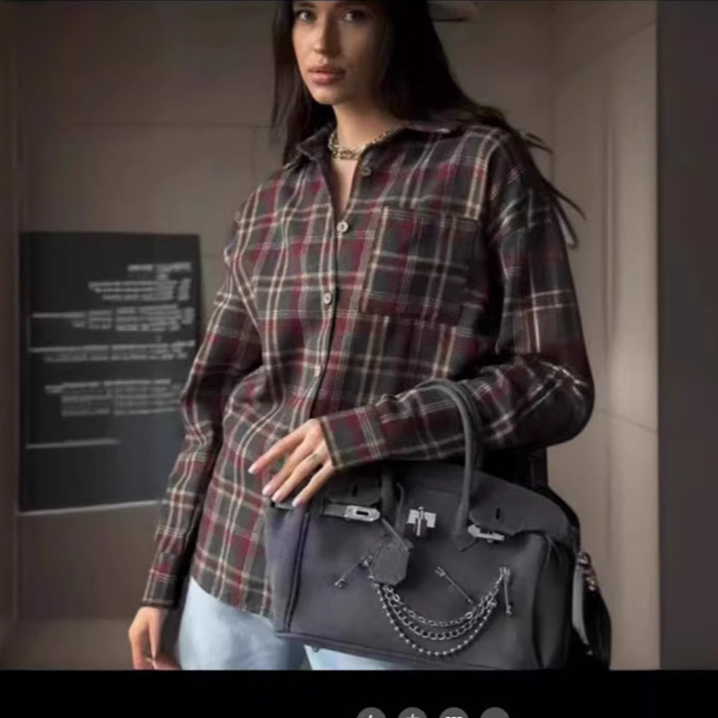 Street Fashion Baggy - 2025 Camicetta da donna scozzese ampia