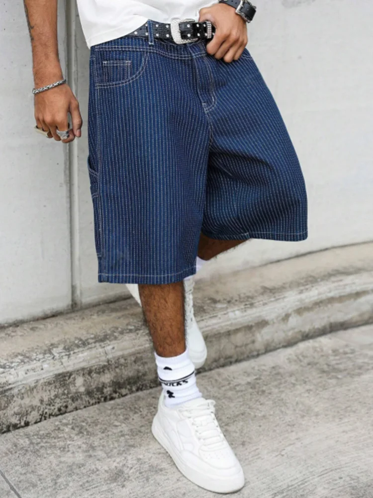 Street Fashion Baggy - Pantaloncini in denim vintage a righe